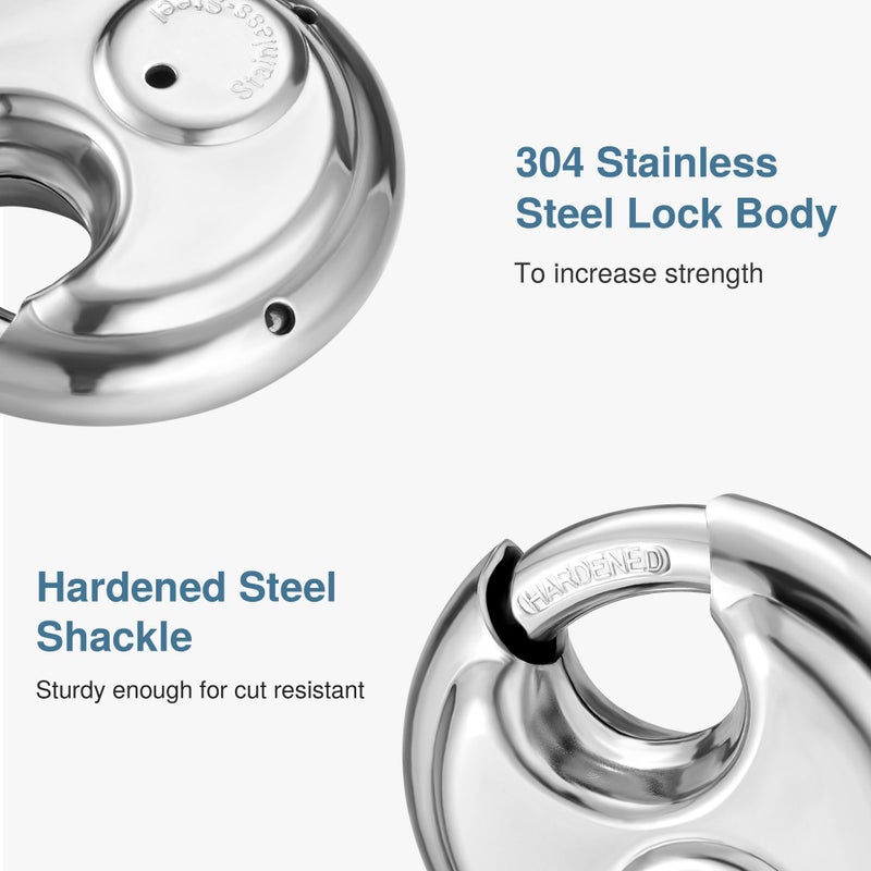 Puroma Keyed Padlock, Stainless Steel Discus Locker Lock Heavy Duty Locks with 3 Keys, Waterproof Outdoors Gate Storage Unit Lock with 3/8 Inch Shackle for Warehouse, Gym Storage Locker (1 Pack) - Image 4